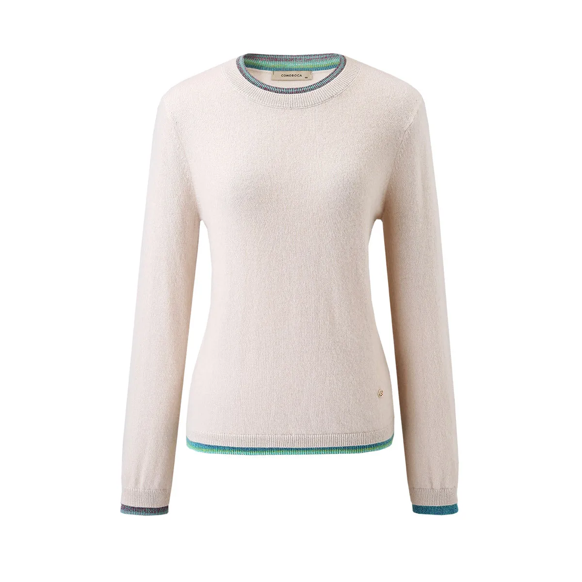 100% Cashmere Color-Accented Soft Knit Pullover Sweater