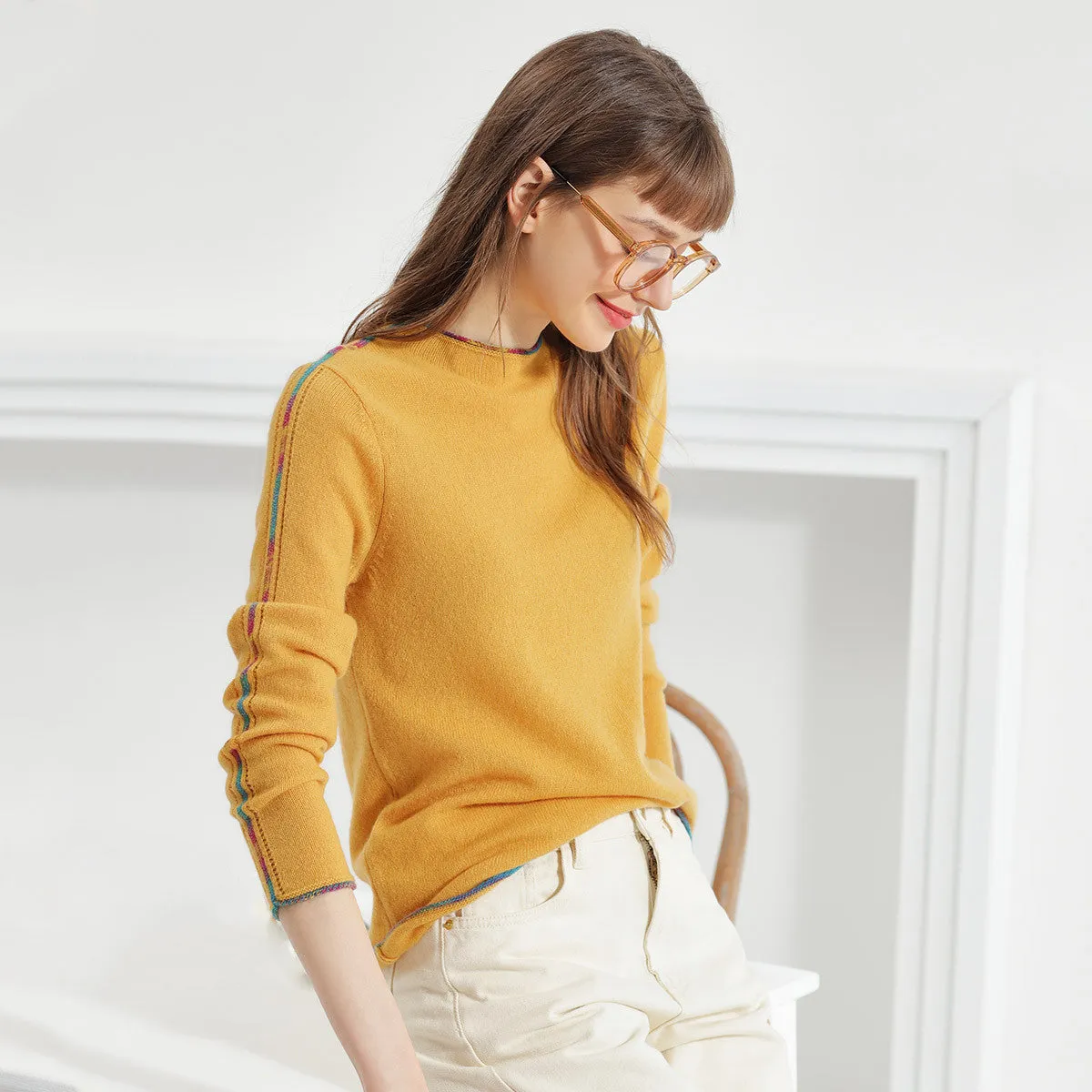 100% Cashmere Sweater with Built-in Collar