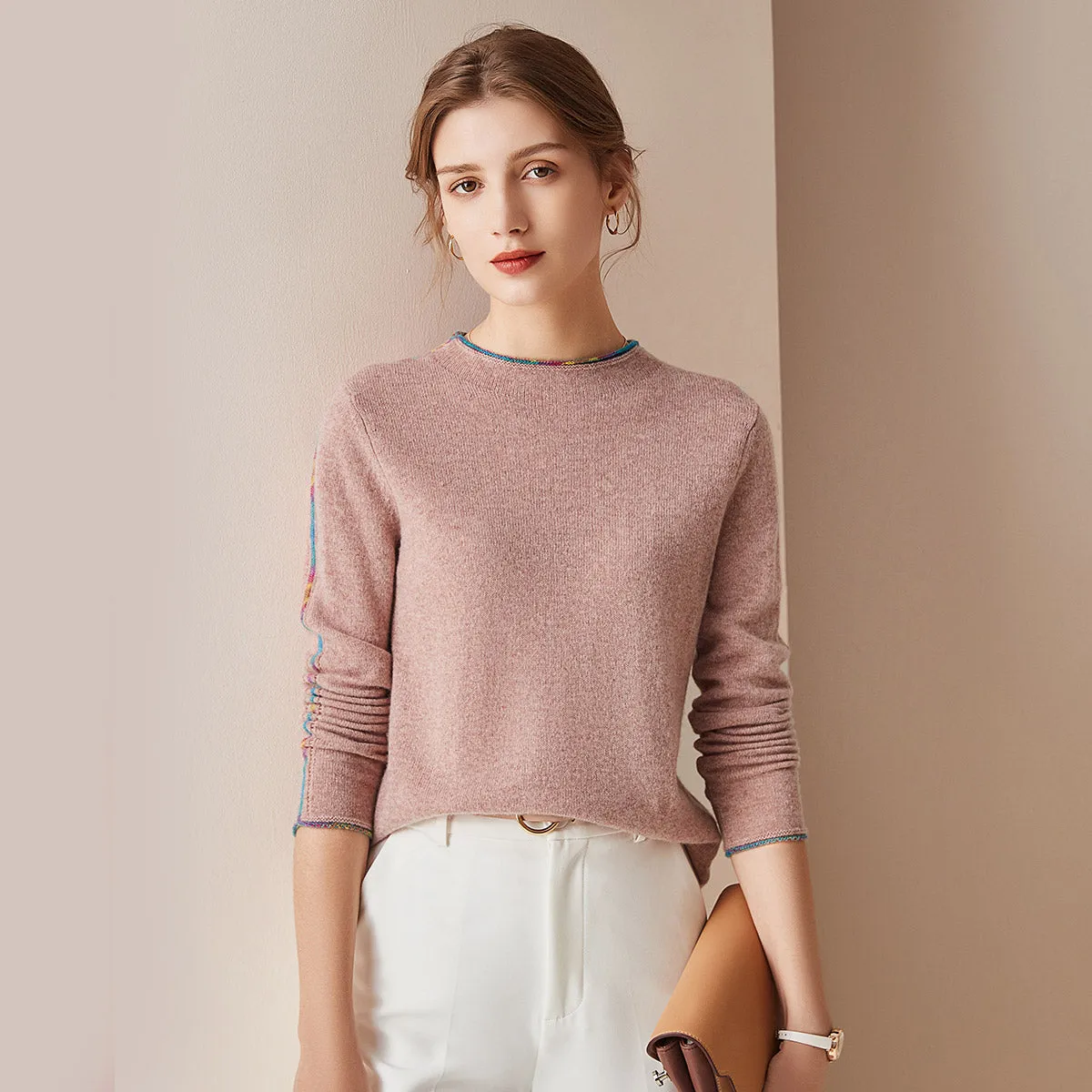 100% Cashmere Sweater with Built-in Collar