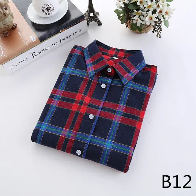 2017 Fashion Women Plaid Shirt Flannel Shirt 5XL Long Sleeve Women Blouse Shirt Cotton Blusas Tops Blouse Plus Size Office Shirt