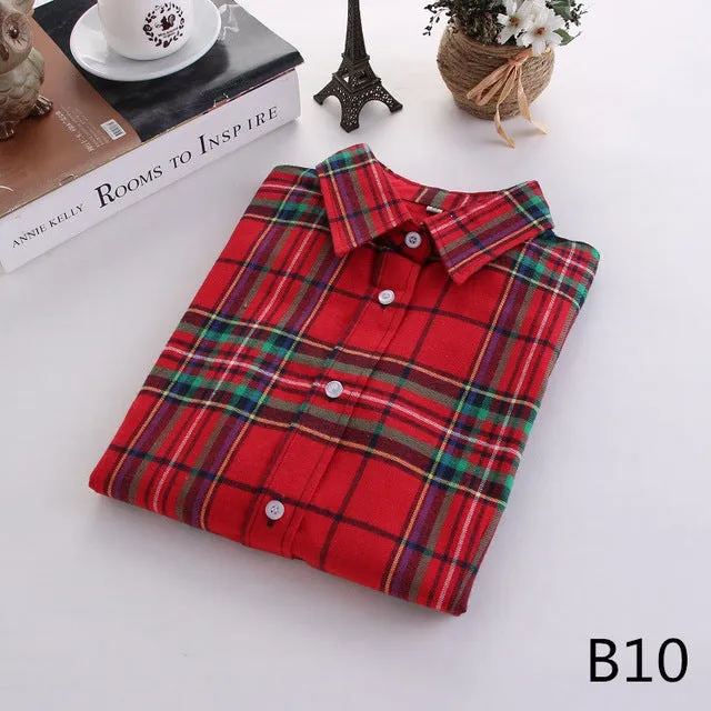 2017 Fashion Women Plaid Shirt Flannel Shirt 5XL Long Sleeve Women Blouse Shirt Cotton Blusas Tops Blouse Plus Size Office Shirt