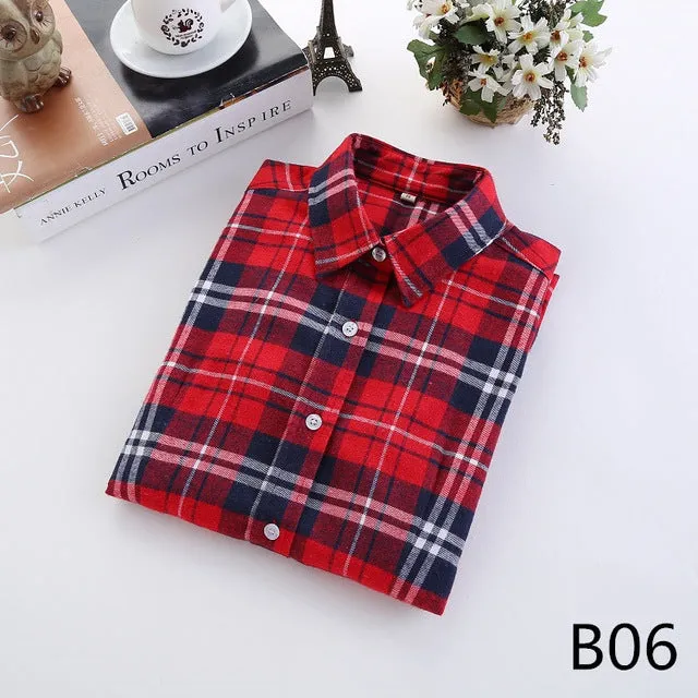 2017 Fashion Women Plaid Shirt Flannel Shirt 5XL Long Sleeve Women Blouse Shirt Cotton Blusas Tops Blouse Plus Size Office Shirt