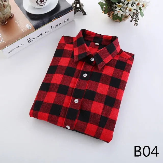 2017 Fashion Women Plaid Shirt Flannel Shirt 5XL Long Sleeve Women Blouse Shirt Cotton Blusas Tops Blouse Plus Size Office Shirt