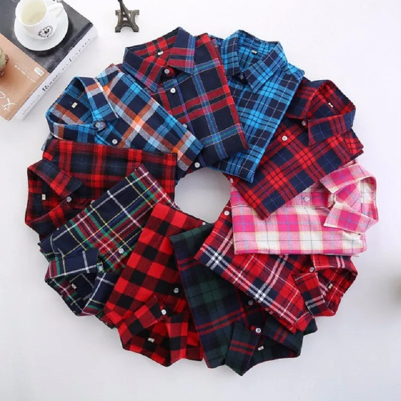 2017 Fashion Women Plaid Shirt Flannel Shirt 5XL Long Sleeve Women Blouse Shirt Cotton Blusas Tops Blouse Plus Size Office Shirt