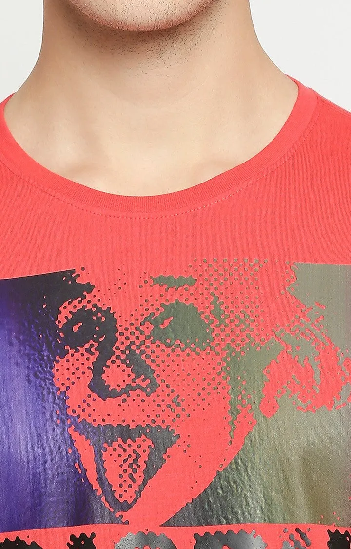 Albert Einstein By Spykar Coral Cotton Printed Men T-Shirts