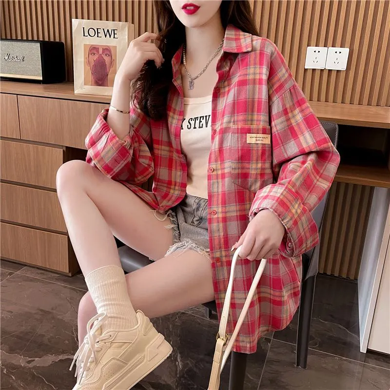 Anti-Aging Sun Protection Pure Cotton Casual Chic Plaid Shirt