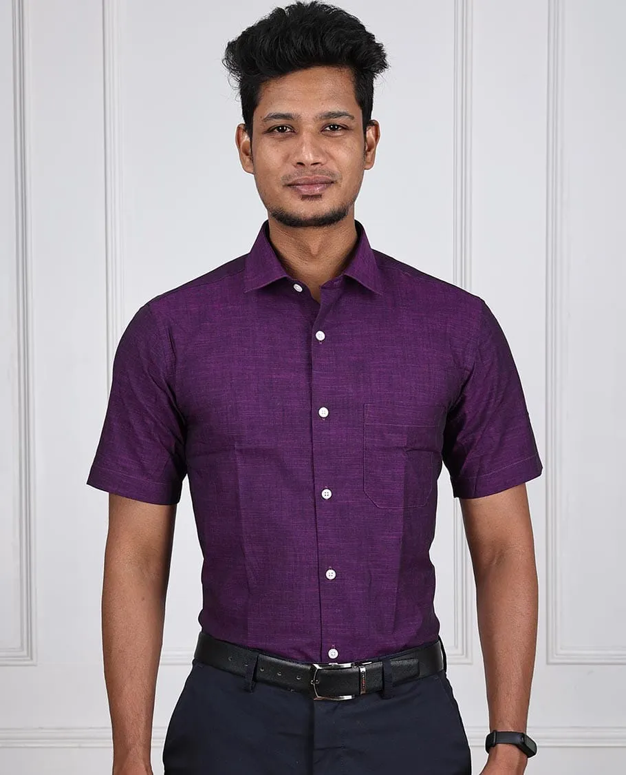 Attractive Purple Color Formal Half Sleeves Cotton Shirt