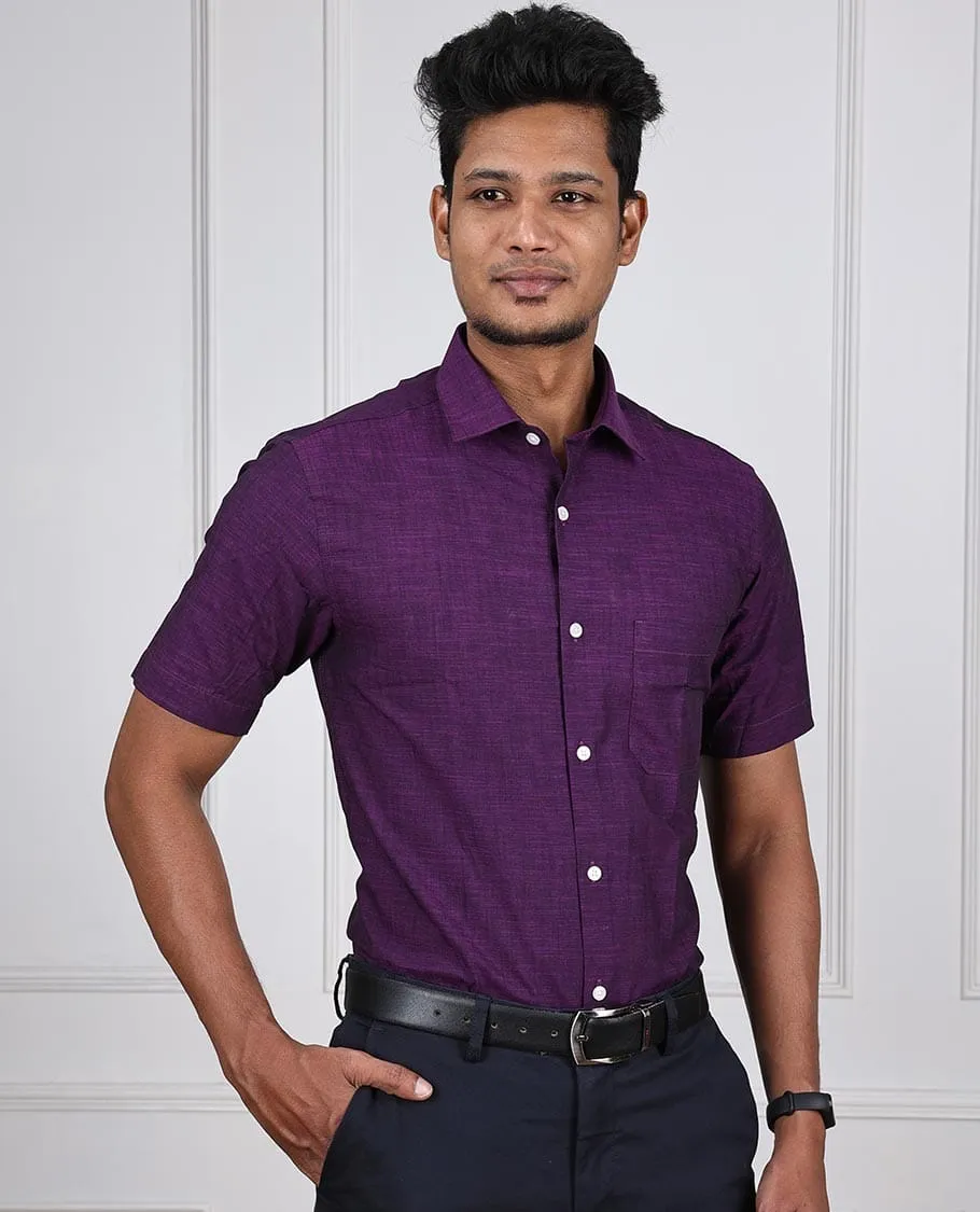 Attractive Purple Color Formal Half Sleeves Cotton Shirt