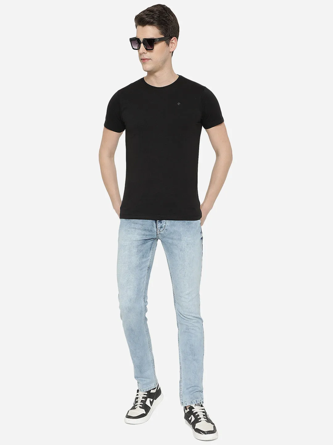 Black Solid Slim Fit T-Shirt | Greenfibre