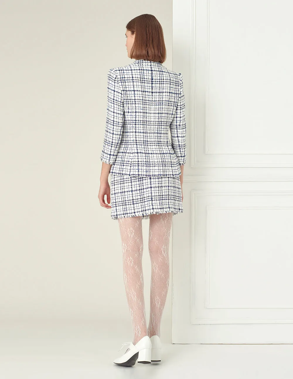 BORA AKSU Tartan check fringe mini skirt