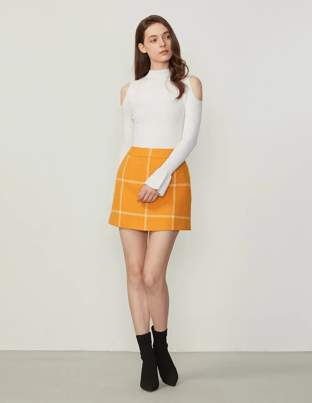 BORA AKSU Wool Plaid Pattern A-Line Mini Skirt