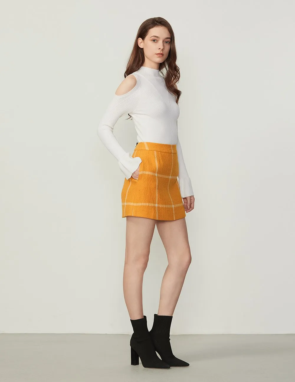 BORA AKSU Wool Plaid Pattern A-Line Mini Skirt