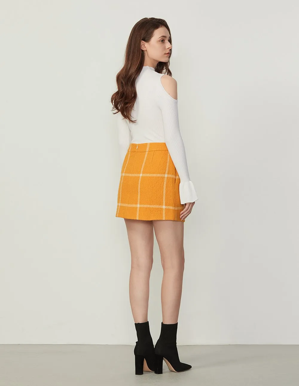 BORA AKSU Wool Plaid Pattern A-Line Mini Skirt