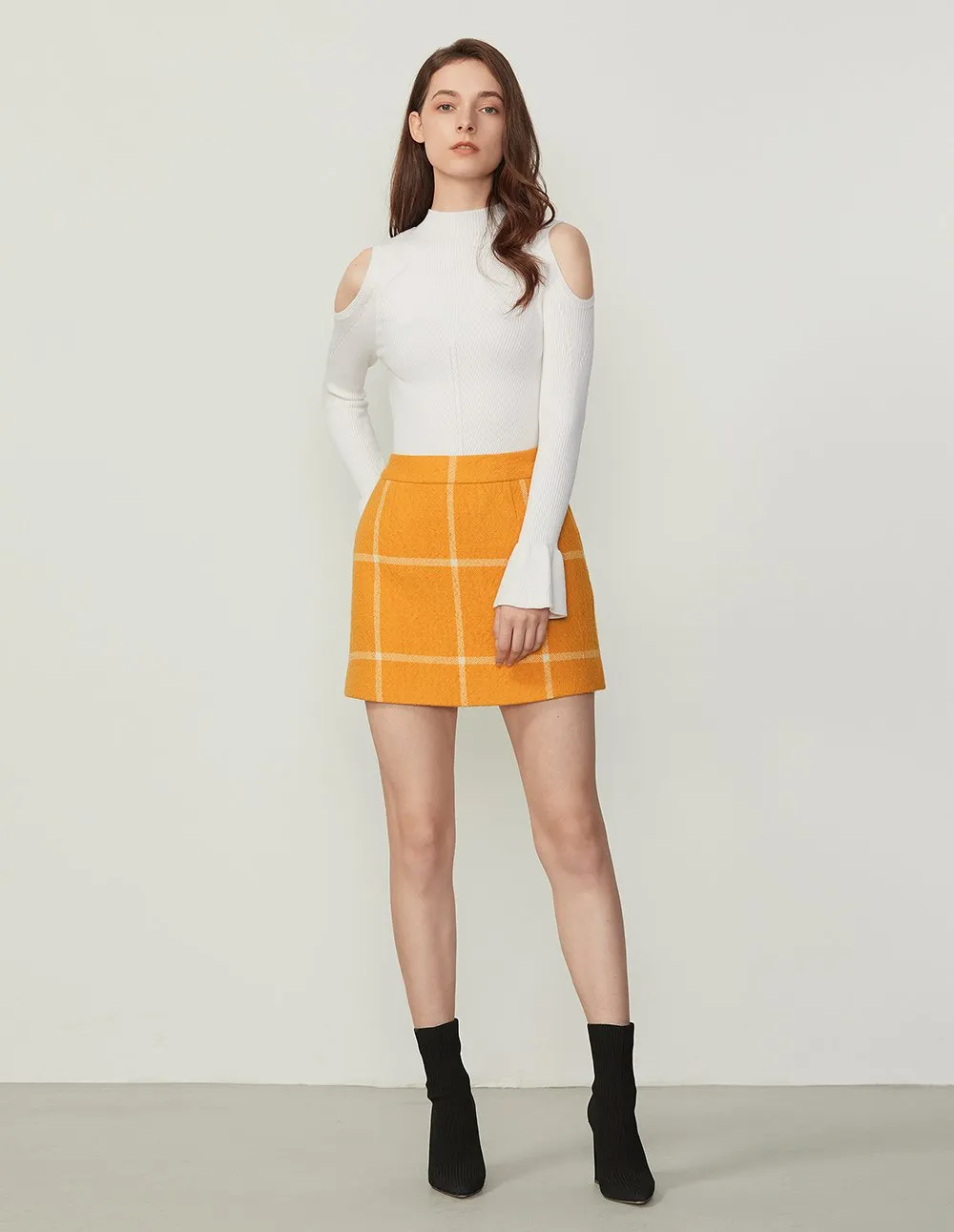 BORA AKSU Wool Plaid Pattern A-Line Mini Skirt