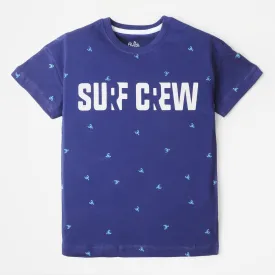 Boys Cotton T-Shirt Surf Crew - Navy Blue