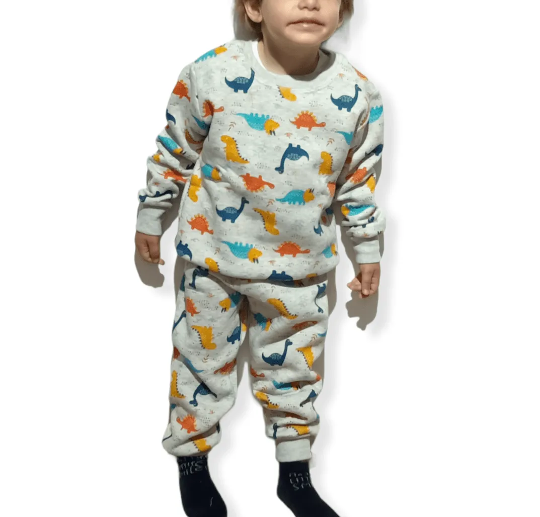 Boys Melton Pajama - Dinosaurs - Grey