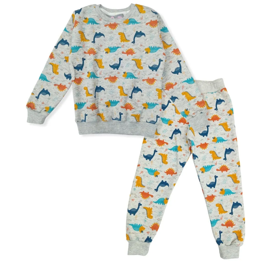 Boys Melton Pajama - Dinosaurs - Grey