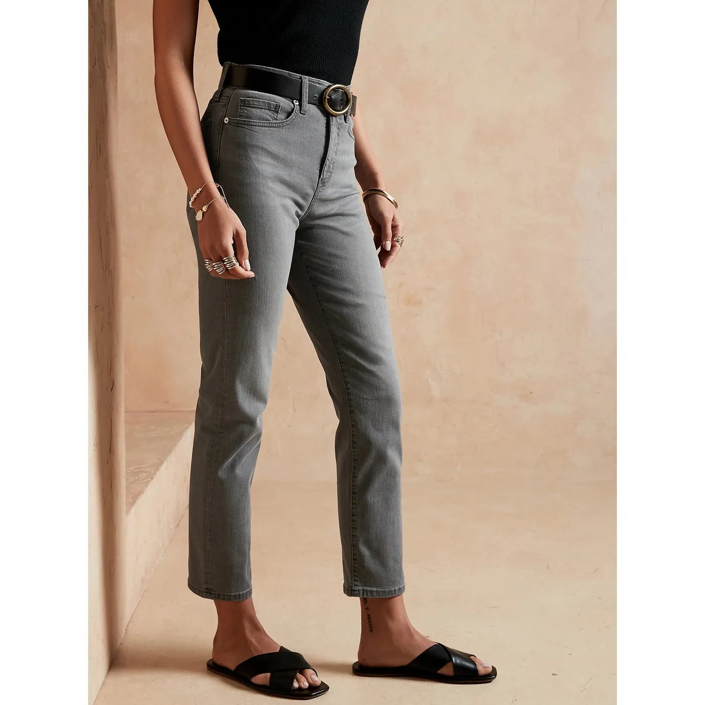 BR High Rise Grey Straight Jeans