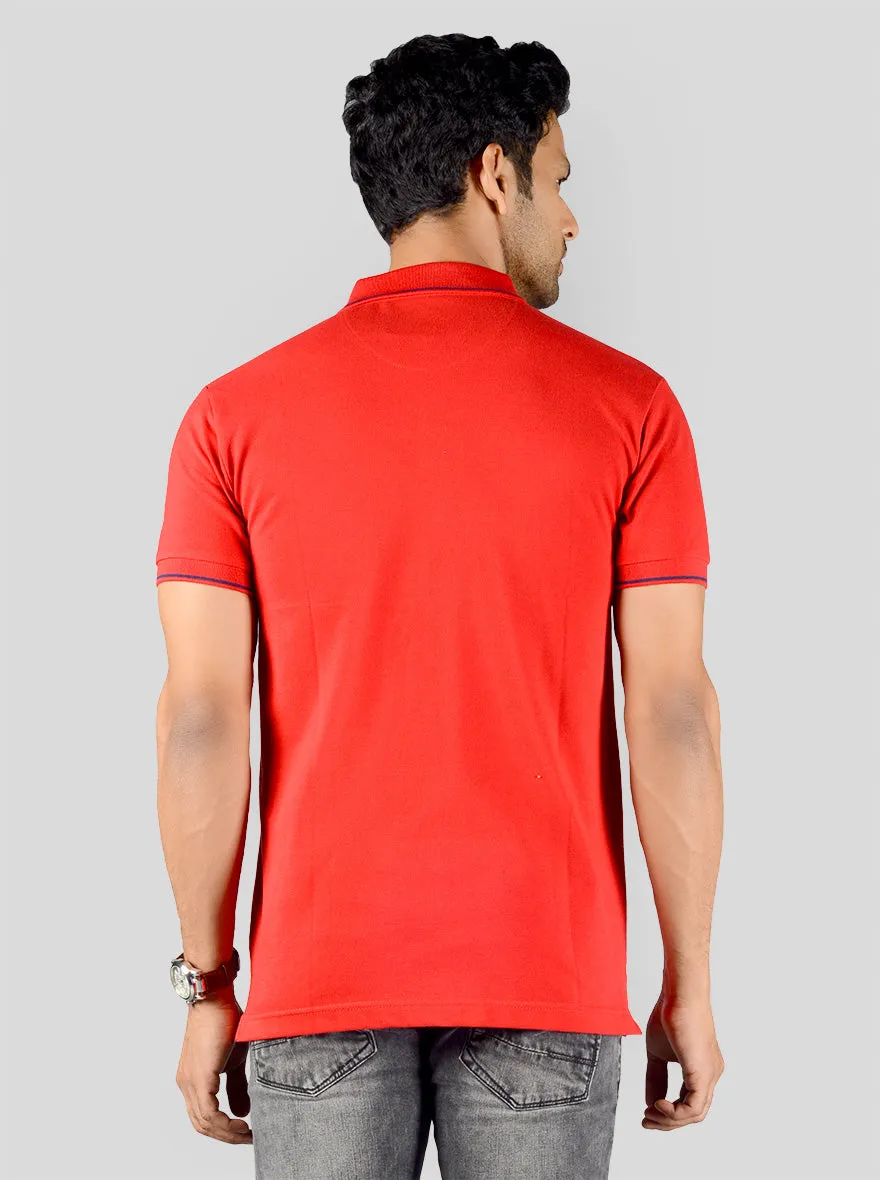 Bright Red Solid Slim Fit Polo T-shirt | Greenfibre