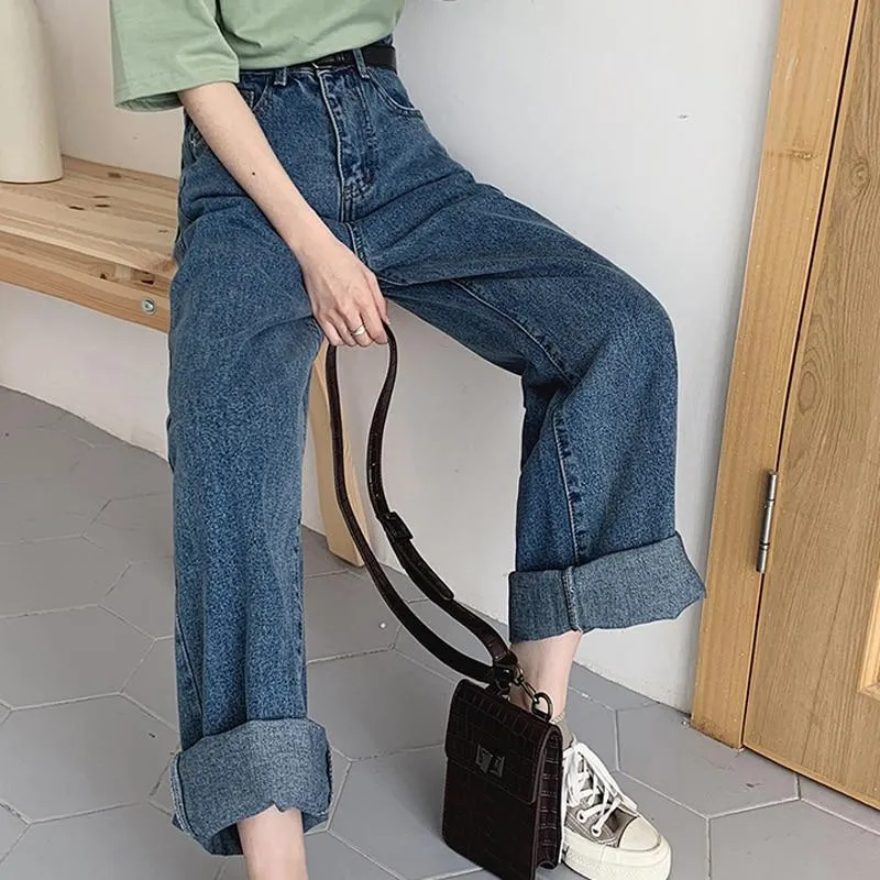 Casual High Waist Loose Women Denim Jeans Vintage Long Wide Leg Jeans