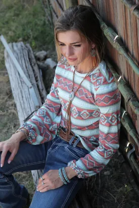 Cruel Denim Ladies Southwestern Print Long Sleeved Blouse - CTK7413001 - ON SALE