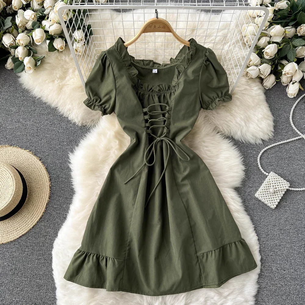 Cute A line lace up dress fashion girl dress   S437