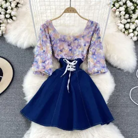 Cute Denim chiffon Panel Dress    S426