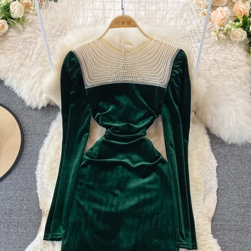 Cute velvet long sleeve dress fashion dress     S239