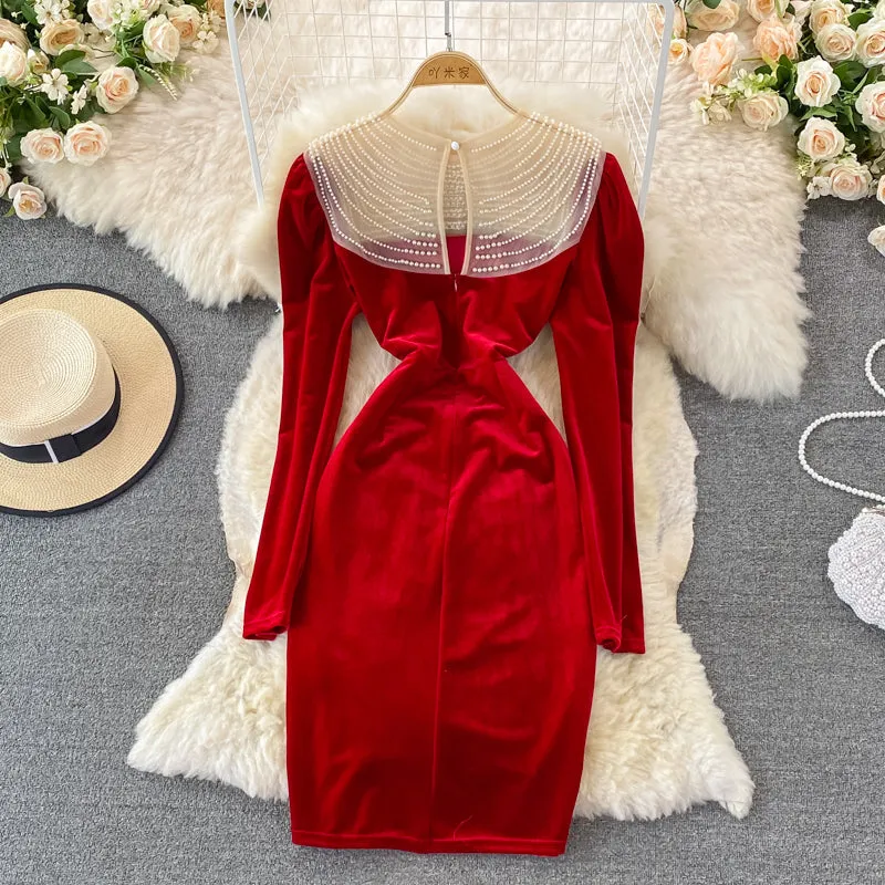 Cute velvet long sleeve dress fashion dress     S239