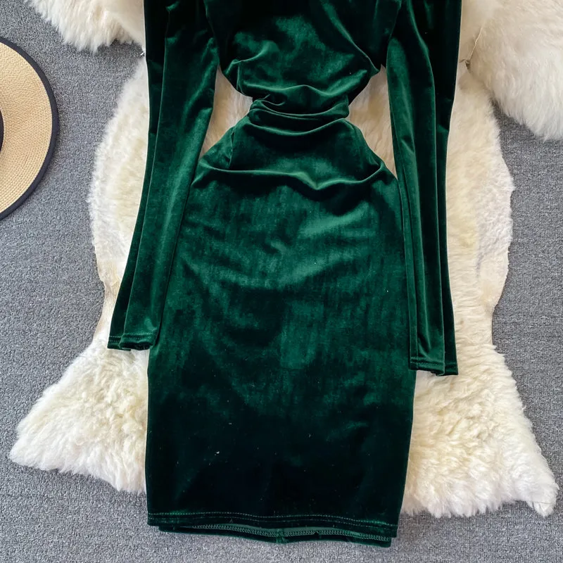 Cute velvet long sleeve dress fashion dress     S239