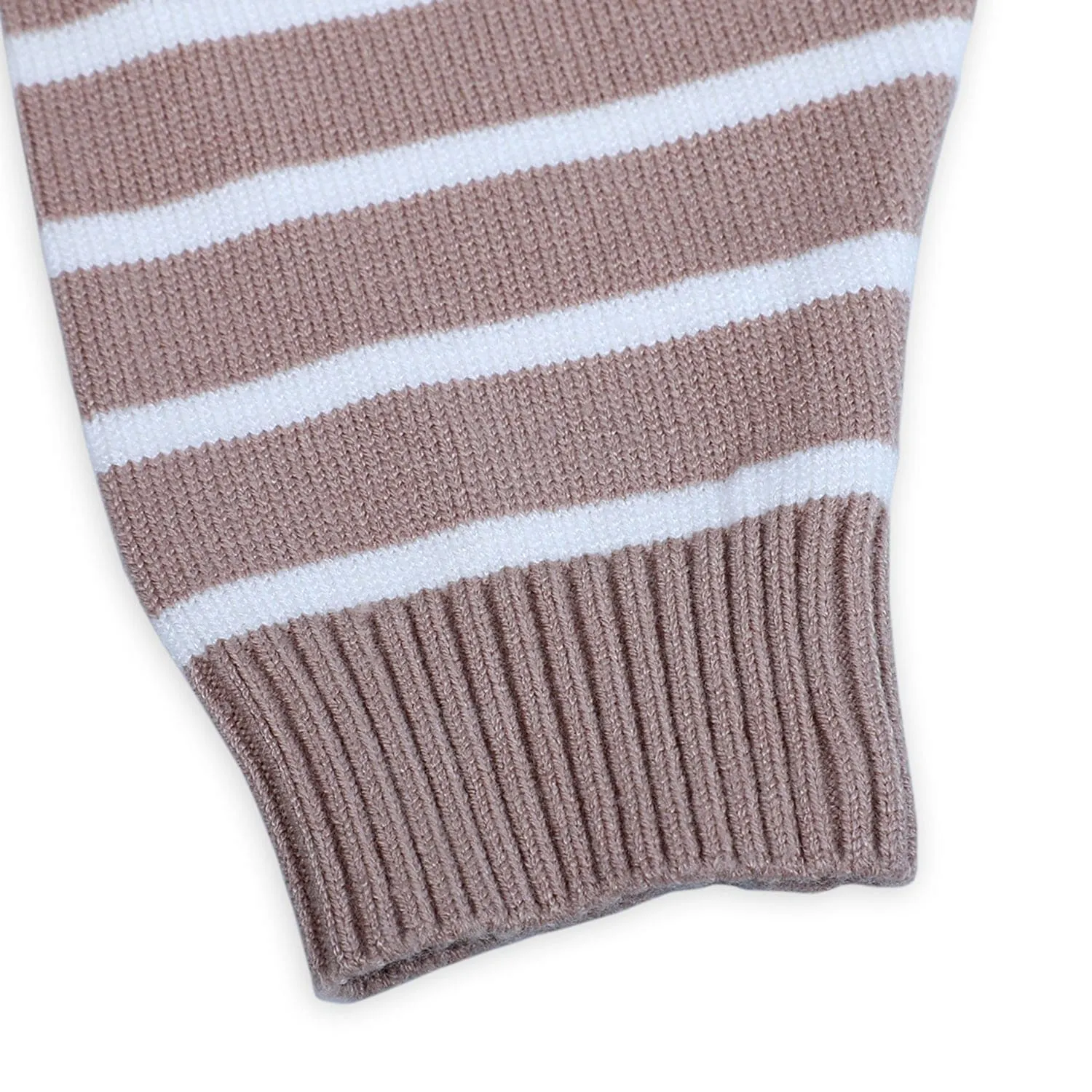 Dashing Dino Striped Premium Full Sleeves Knitted Sweater - Greyish Brown