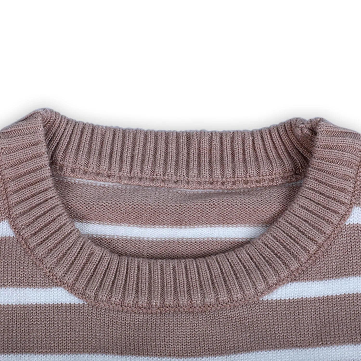 Dashing Dino Striped Premium Full Sleeves Knitted Sweater - Greyish Brown