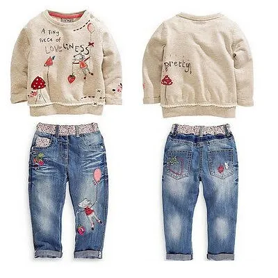 Denim Cartoon Long Sleeves Sweater Suit For Toddlers