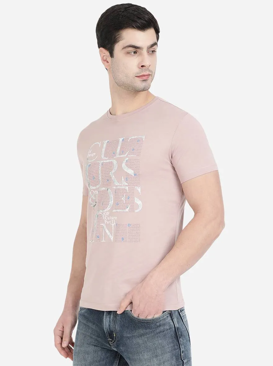 Dusty Pink Printed Slim Fit T-Shirt | JadeBlue