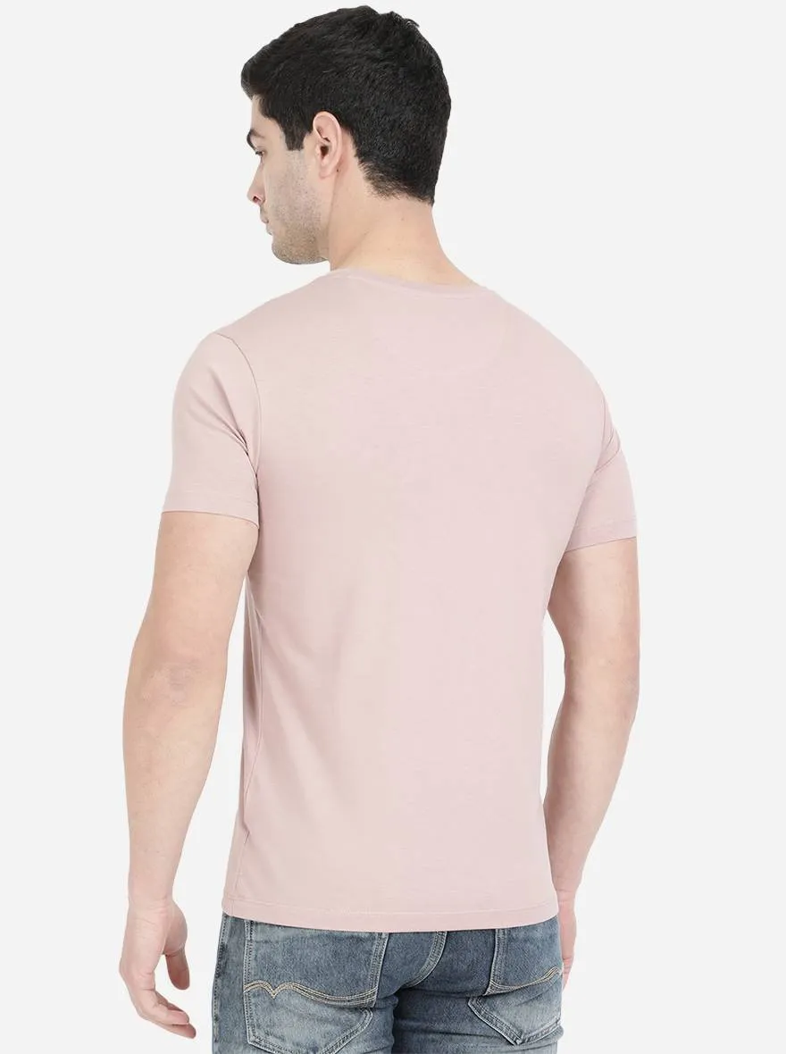 Dusty Pink Printed Slim Fit T-Shirt | JadeBlue