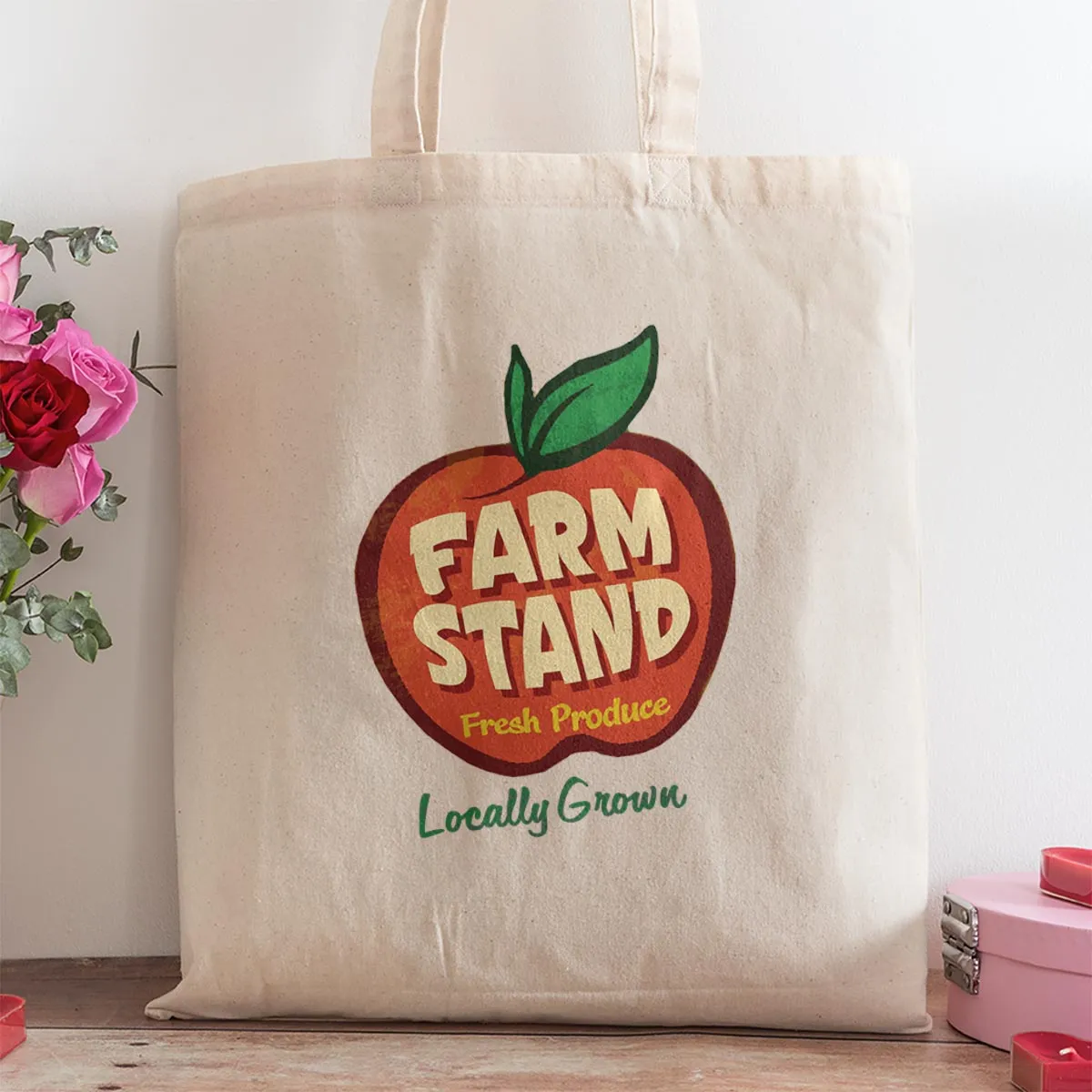 Farm Stand Locally Grown Tote Bag Large Canvas Tote Grocery Totes