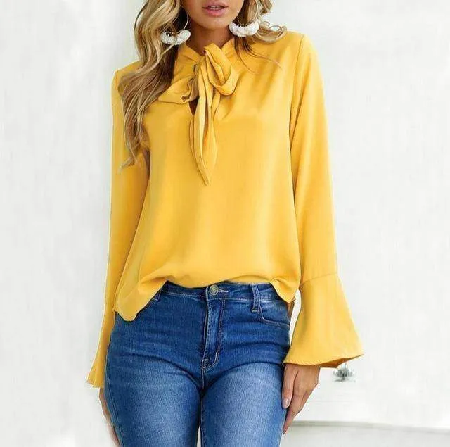 Flare Sleeve Blouse Temperament Chiffon Blouses (US 10-18w)