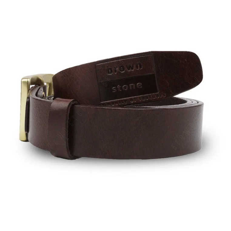 Full Grain Genuine Leather Belt - Milano Dark Brown Belt Solid Brass Rectangle Buckle