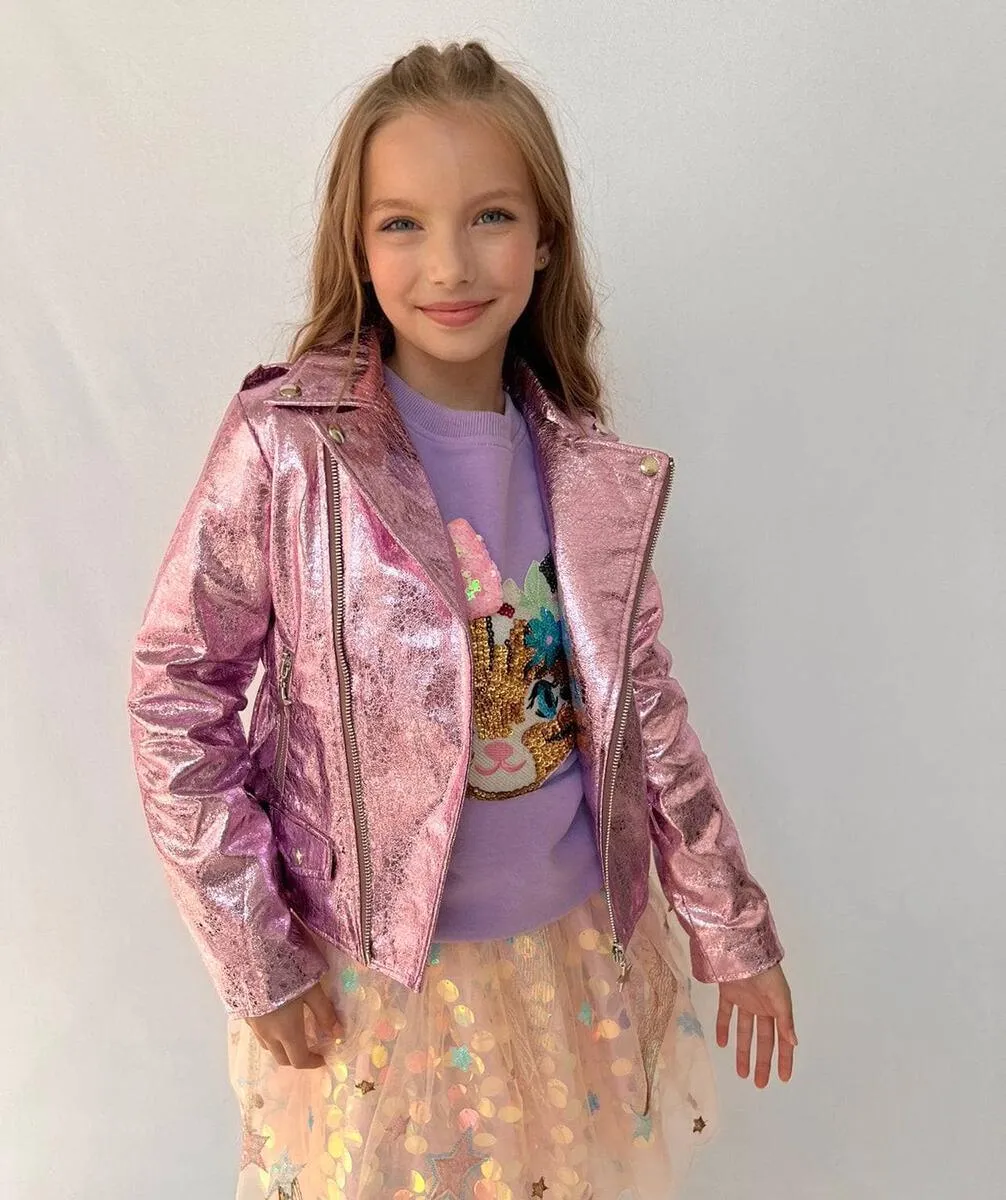 Girls Outerwear | Metallic Rose Moto | Lola and The Boys