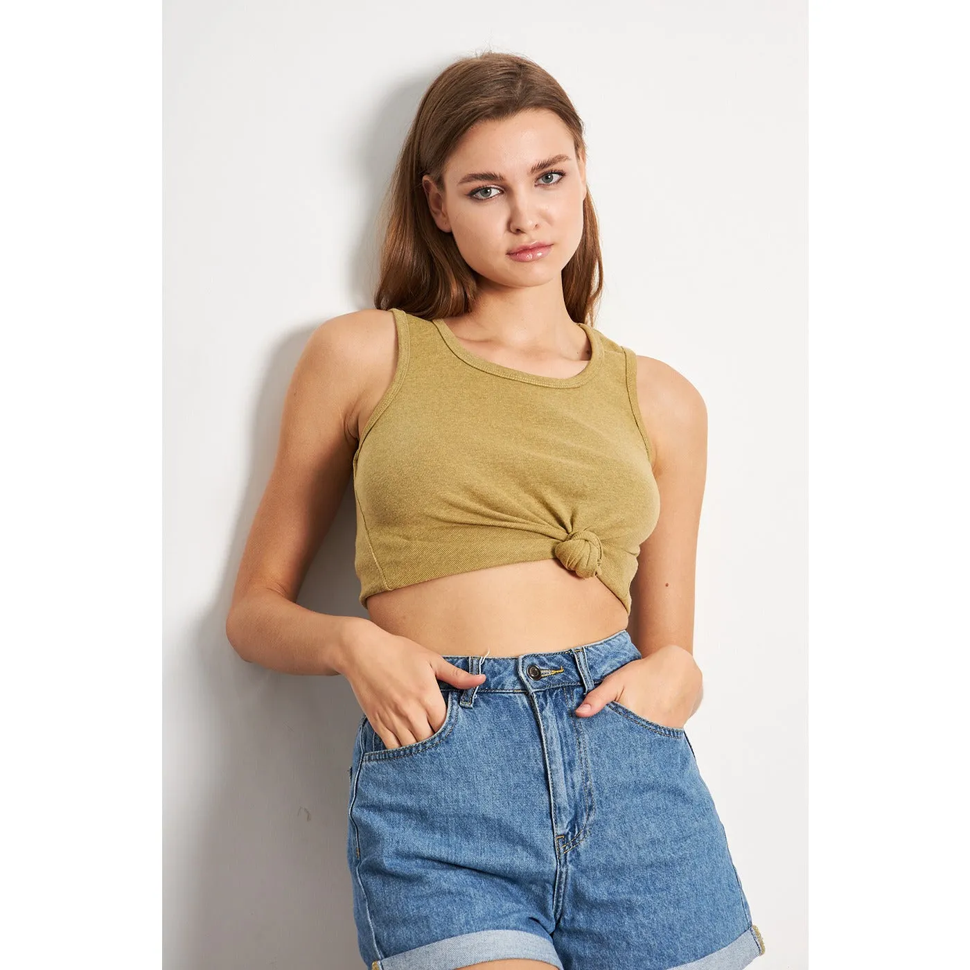 Green Melange Basic Tank Top