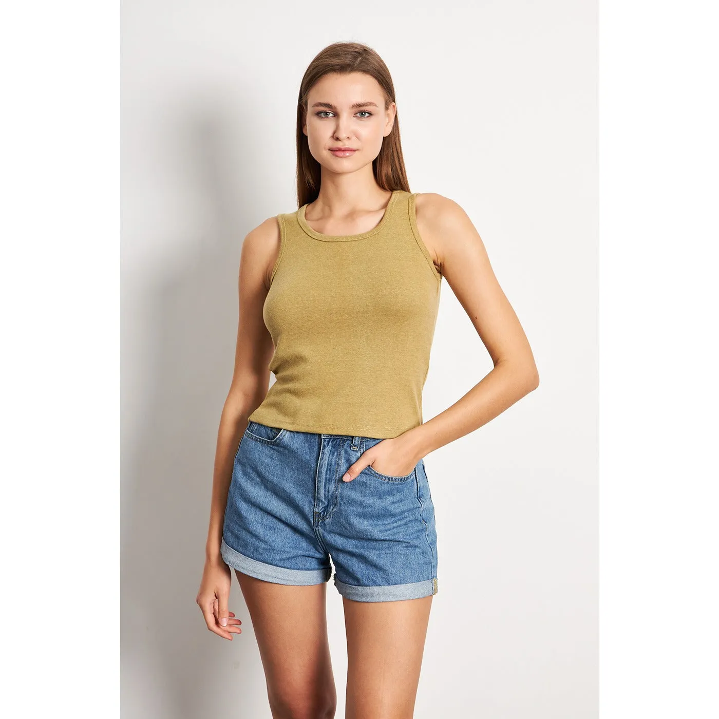 Green Melange Basic Tank Top