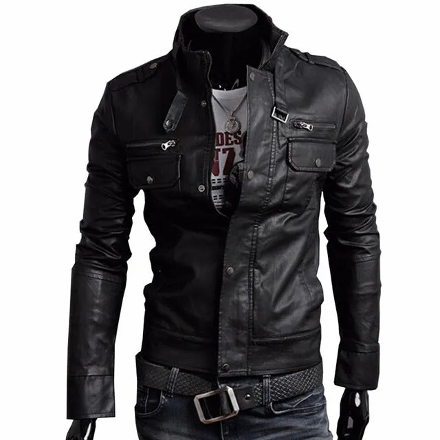 HEE GRAND Classic Style Motorcycling PU Leather Jackets Slim