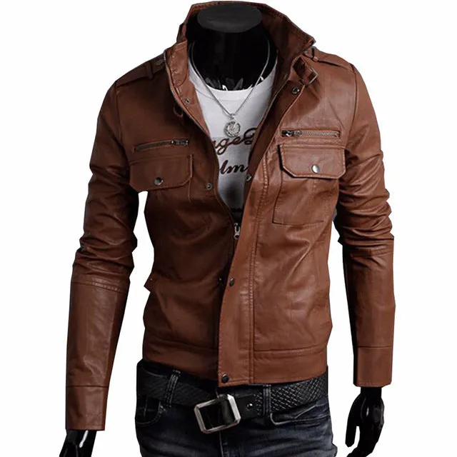 HEE GRAND Classic Style Motorcycling PU Leather Jackets Slim