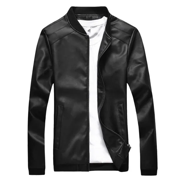 HEE GRAND Slim Washed PU Leather Motorcycle Casual Jackets for Men