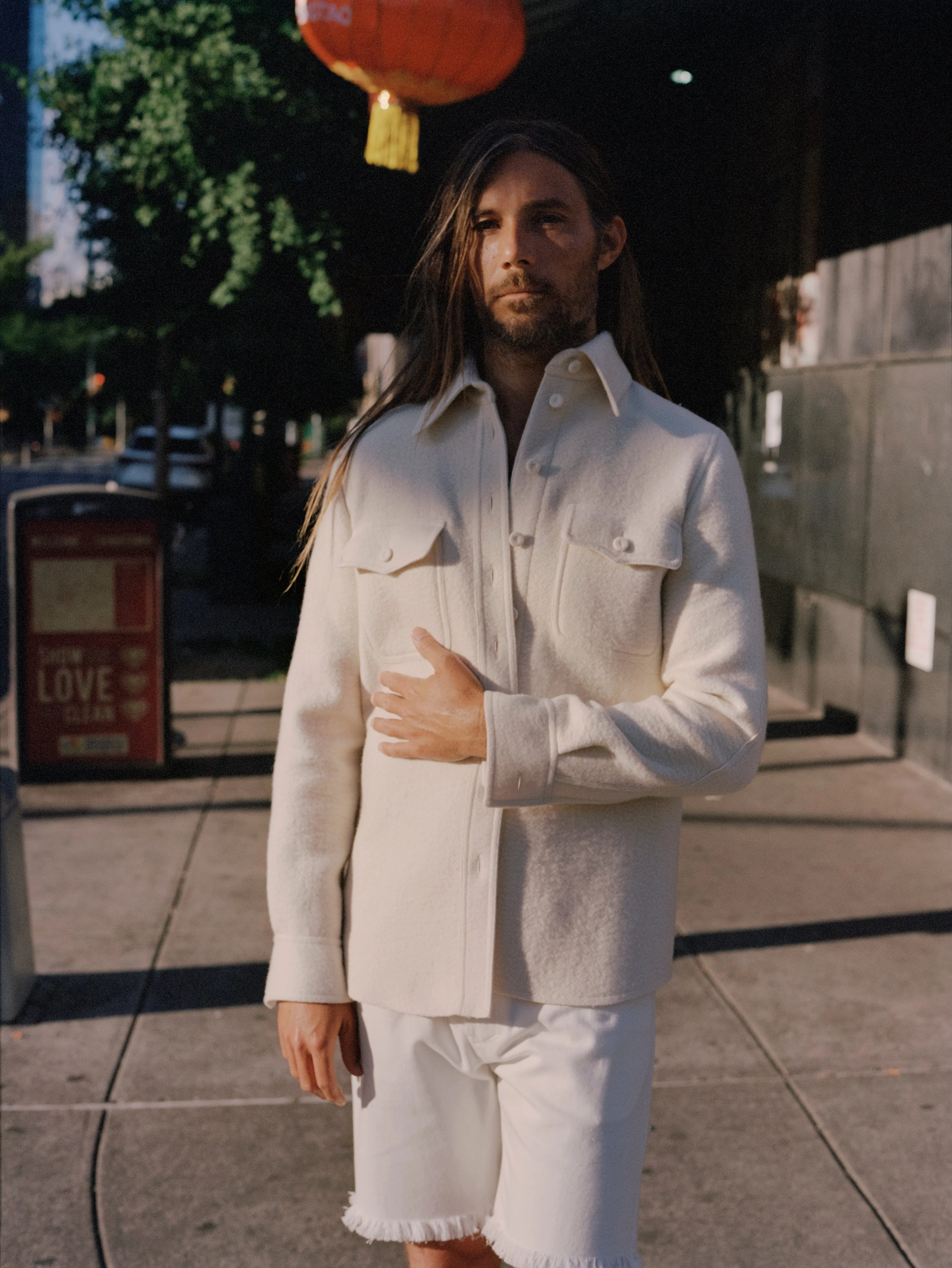 John Austin Shirt in Ivory Double-Face Recycled Cashmere Felt