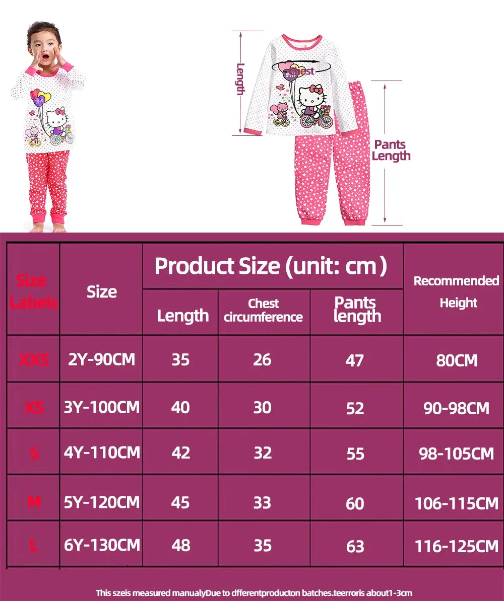 KC - Kids Cotton Pajamas: Hello Kitty long-sleeve set, cute cartoon design for autumn nights