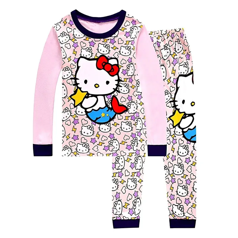 KC - Kids Cotton Pajamas: Hello Kitty long-sleeve set, cute cartoon design for autumn nights