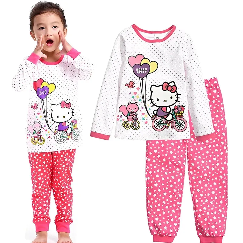 KC - Kids Cotton Pajamas: Hello Kitty long-sleeve set, cute cartoon design for autumn nights