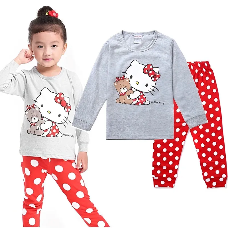 KC - Kids Cotton Pajamas: Hello Kitty long-sleeve set, cute cartoon design for autumn nights