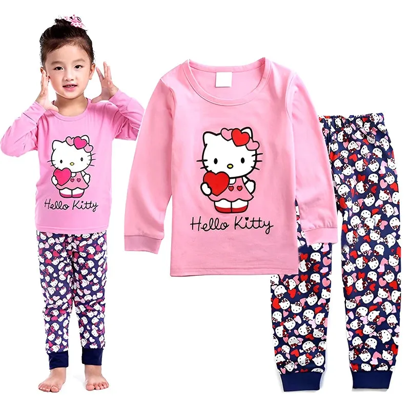 KC - Kids Cotton Pajamas: Hello Kitty long-sleeve set, cute cartoon design for autumn nights